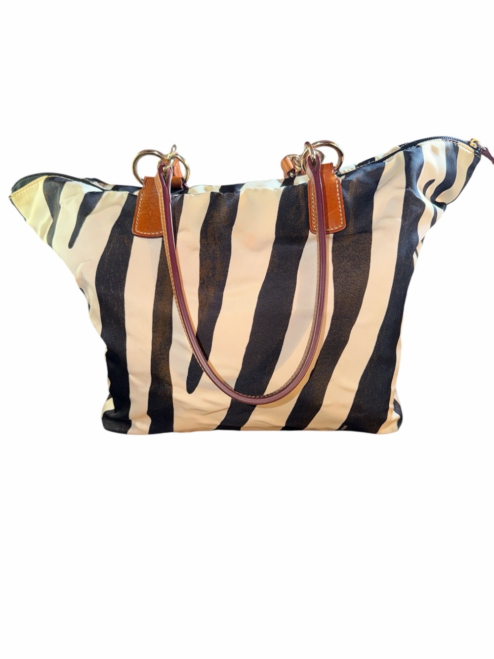 Dooney & Bourke Zebra Print Nylon Shopper Tote Bag Red Lining - Picture 2 of 5